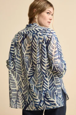 Camicia Over Coreana in Voile di Cotone - FANT. BLU
