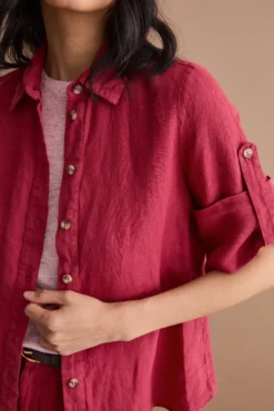 Camicia Over Cropped in Lino - BORDEAUX