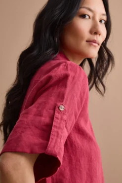 Camicia Over Cropped in Lino - BORDEAUX