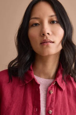 Camicia Over Cropped in Lino - BORDEAUX