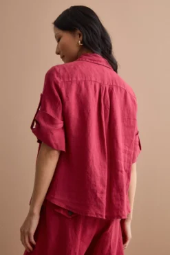 Camicia Over Cropped in Lino - BORDEAUX