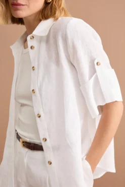 Camicia Over Cropped in Lino - BIANCO