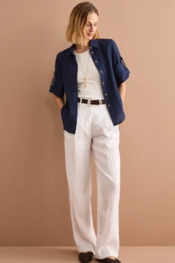 Camicia Over Cropped in Lino - NAVY