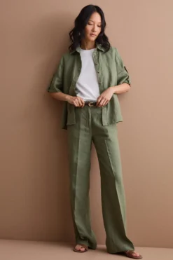 Camicia Over Cropped in Lino - VERDE MILITARE