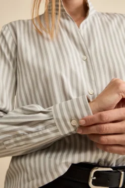 Camicia Over Fantasia in Cotone e Seta - GRIGIO RIGATO