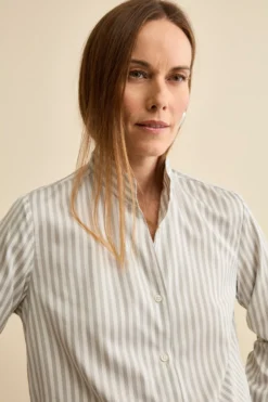 Camicia Over Fantasia in Cotone e Seta - GRIGIO RIGATO