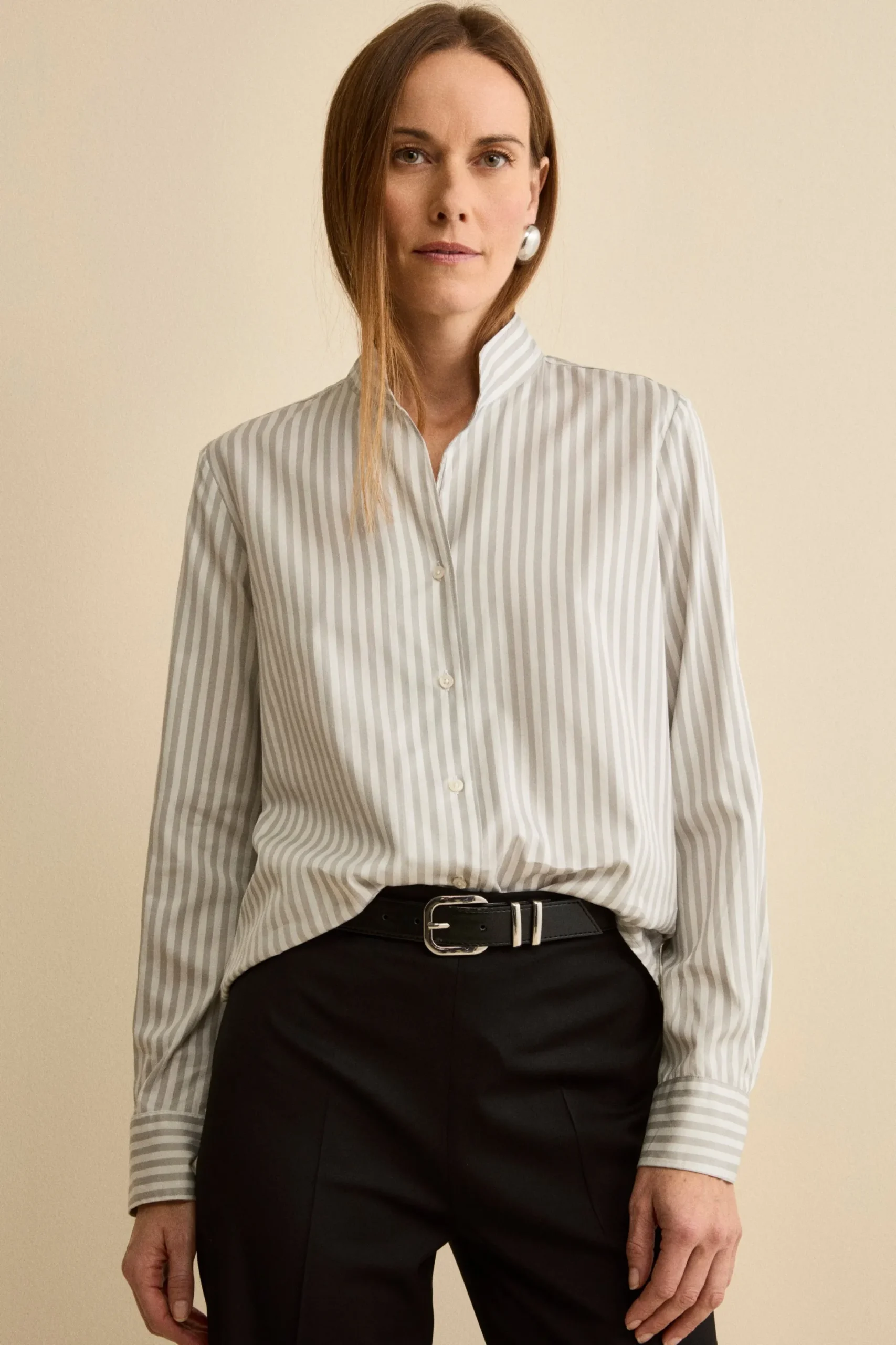 Camicia Over Fantasia in Cotone e Seta - GRIGIO RIGATO