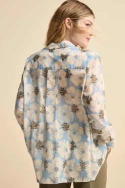 Camicia Over Floreale in Voile di Cotone - FANT. BIANCO/AZZURRO
