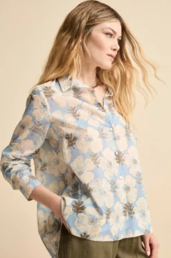 Camicia Over Floreale in Voile di Cotone - FANT. BIANCO/AZZURRO