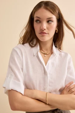 Camicia Over in Lino con Risvolto - BIANCO