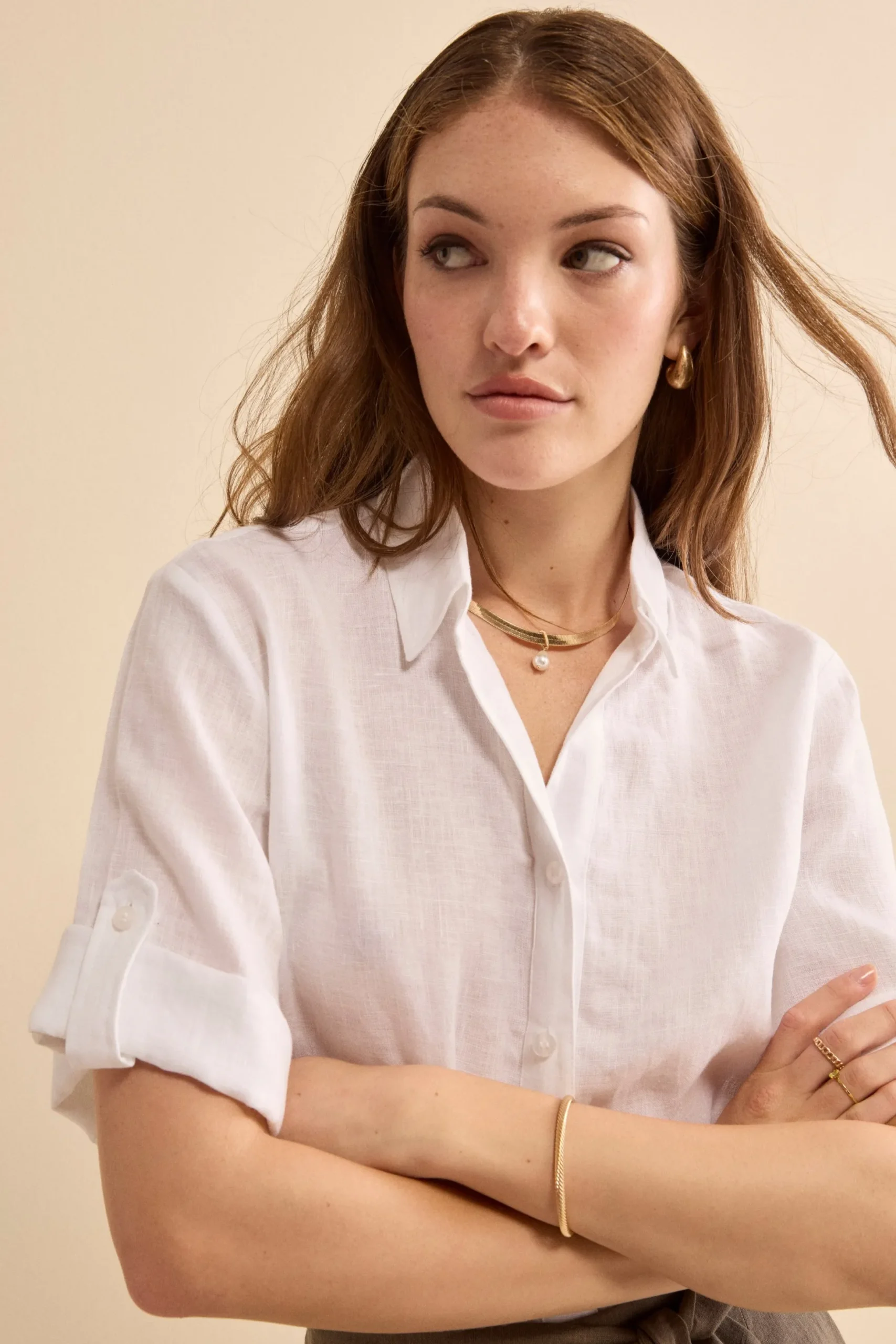 Camicia Over in Lino con Risvolto - BIANCO