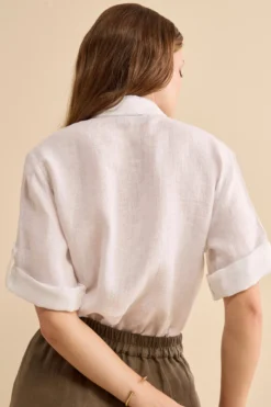 Camicia Over in Lino con Risvolto - BIANCO