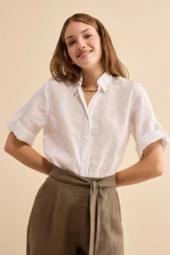 Camicia Over in Lino con Risvolto - BIANCO
