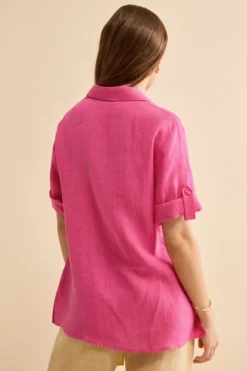 Camicia Over in Lino con Risvolto - FUXIA
