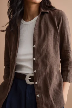 Camicia Over in Lino con Scollo Aperto - T.MORO