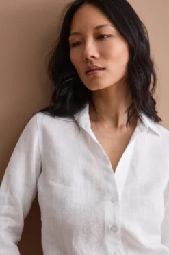 Camicia Over in Lino con Scollo Aperto - BIANCO