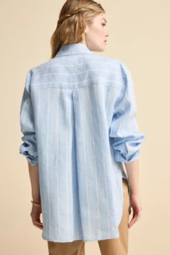 Camicia Over in Lino con Taschino - AZZURRO RIGATO