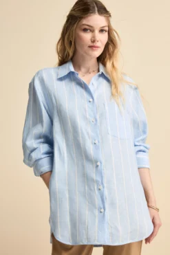 Camicia Over in Lino con Taschino - AZZURRO RIGATO