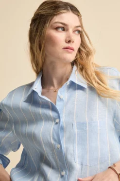 Camicia Over in Lino con Taschino - AZZURRO RIGATO