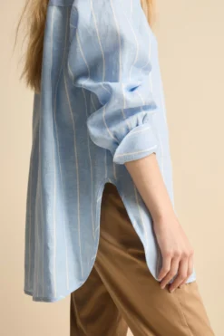 Camicia Over in Lino con Taschino - AZZURRO RIGATO
