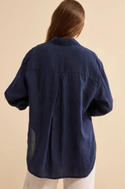 Camicia Over in Lino con Taschino - NAVY