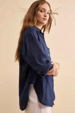 Camicia Over in Lino con Taschino - NAVY