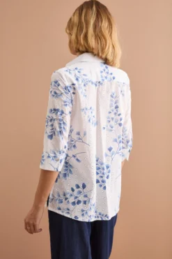 Camicia Oversize in Cotone Sangallo - FANT. BIANCO/BLU