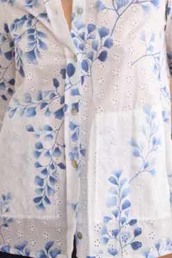 Camicia Oversize in Cotone Sangallo - FANT. BIANCO/BLU