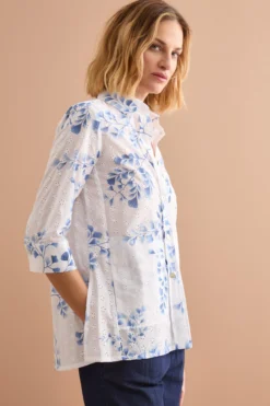 Camicia Oversize in Cotone Sangallo - FANT. BIANCO/BLU