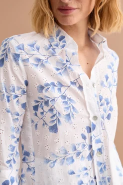 Camicia Oversize in Cotone Sangallo - FANT. BIANCO/BLU