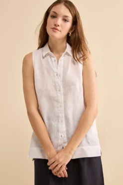 Camicia Over Smanicata in Lino - BIANCO