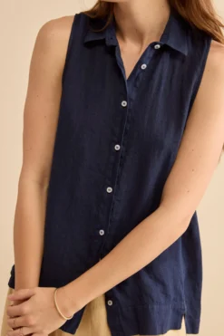 Camicia Over Smanicata in Lino - NAVY