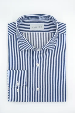 Camicia Oxford Custom Fit con Collo Francese - BLU RIGATO