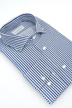 Camicia Oxford Custom Fit con Collo Francese - BLU RIGATO