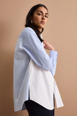 Camicia Patchwork Over in Cotone - FANT. AZZURRO