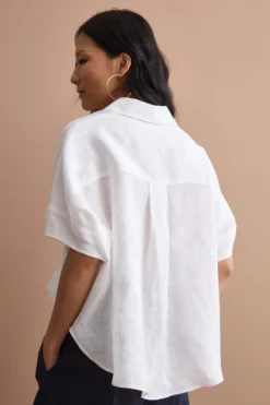 Camicia Polo Over in Lino con Taschino - BIANCO