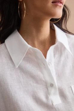 Camicia Polo Over in Lino con Taschino - BIANCO