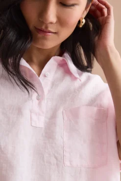Camicia Polo Over in Lino con Taschino - ROSA