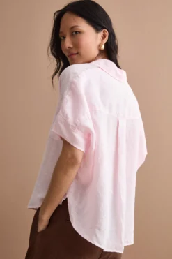 Camicia Polo Over in Lino con Taschino - ROSA