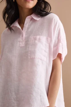 Camicia Polo Over in Lino con Taschino - ROSA