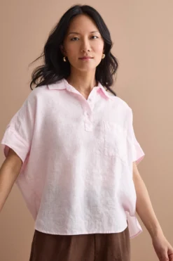 Camicia Polo Over in Lino con Taschino - ROSA