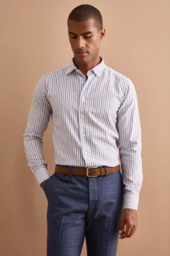 Camicia Regular Button Down a Righe - RIGATO BLU/MARRONE