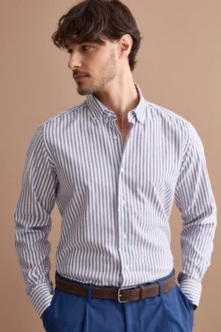 Camicia Regular Button Down a Righe - RIGATO VIOLA/BLU