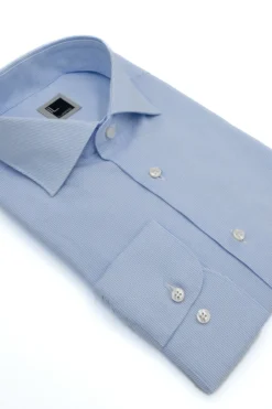 Camicia Regular Fit a Righe con Collo Francese - AZZURRO RIGATO