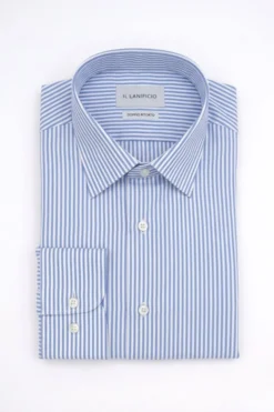 Camicia Regular Fit con Collo Classico - AZZURRO RIGATO
