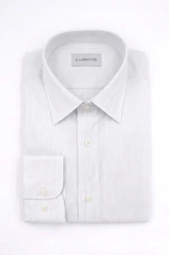 Camicia Regular Fit Cotone Doppio Ritorto - BIANCO RIGATO
