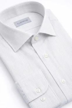 Camicia Regular Fit Cotone Doppio Ritorto - BIANCO RIGATO