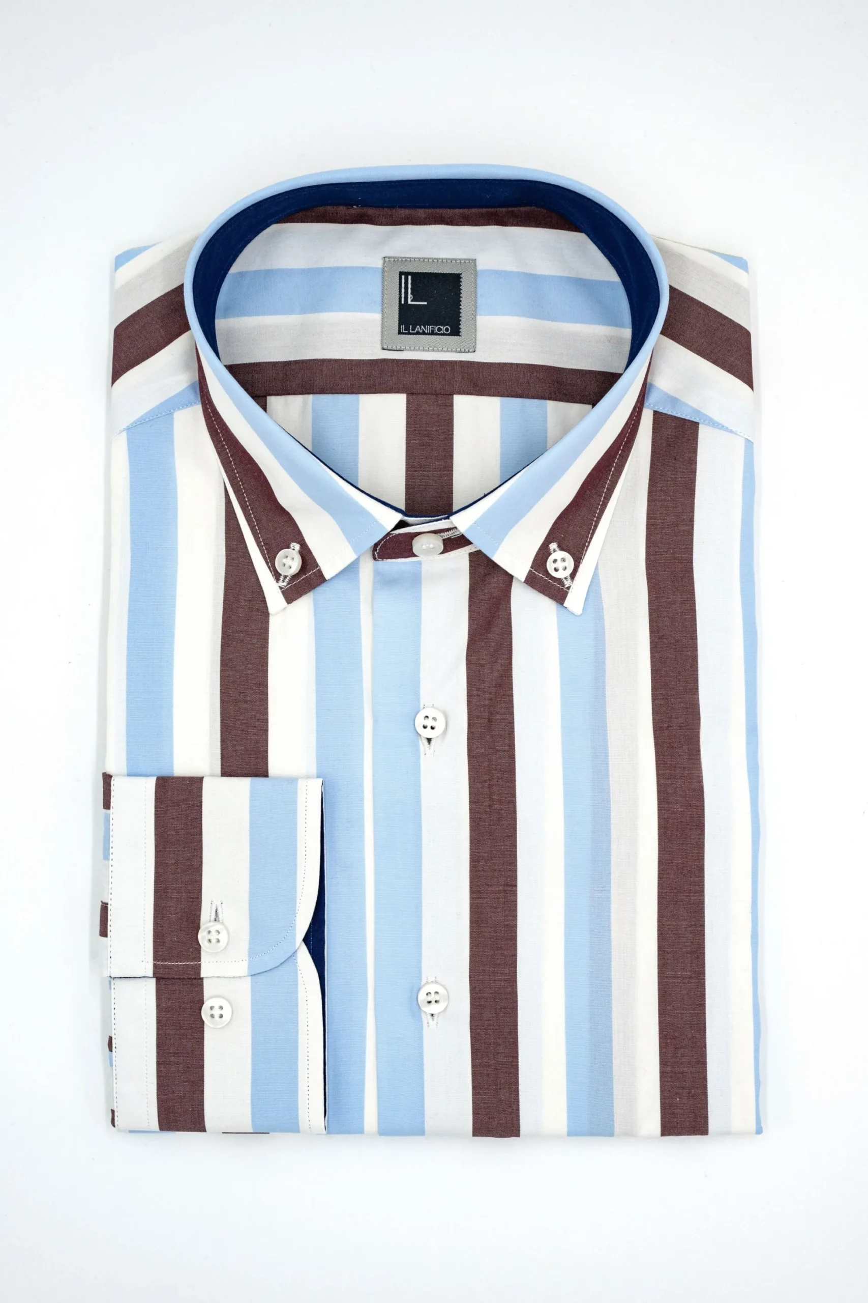 Camicia Slim Fit a Righe Button Down - RIGATO BEIGE/BLU