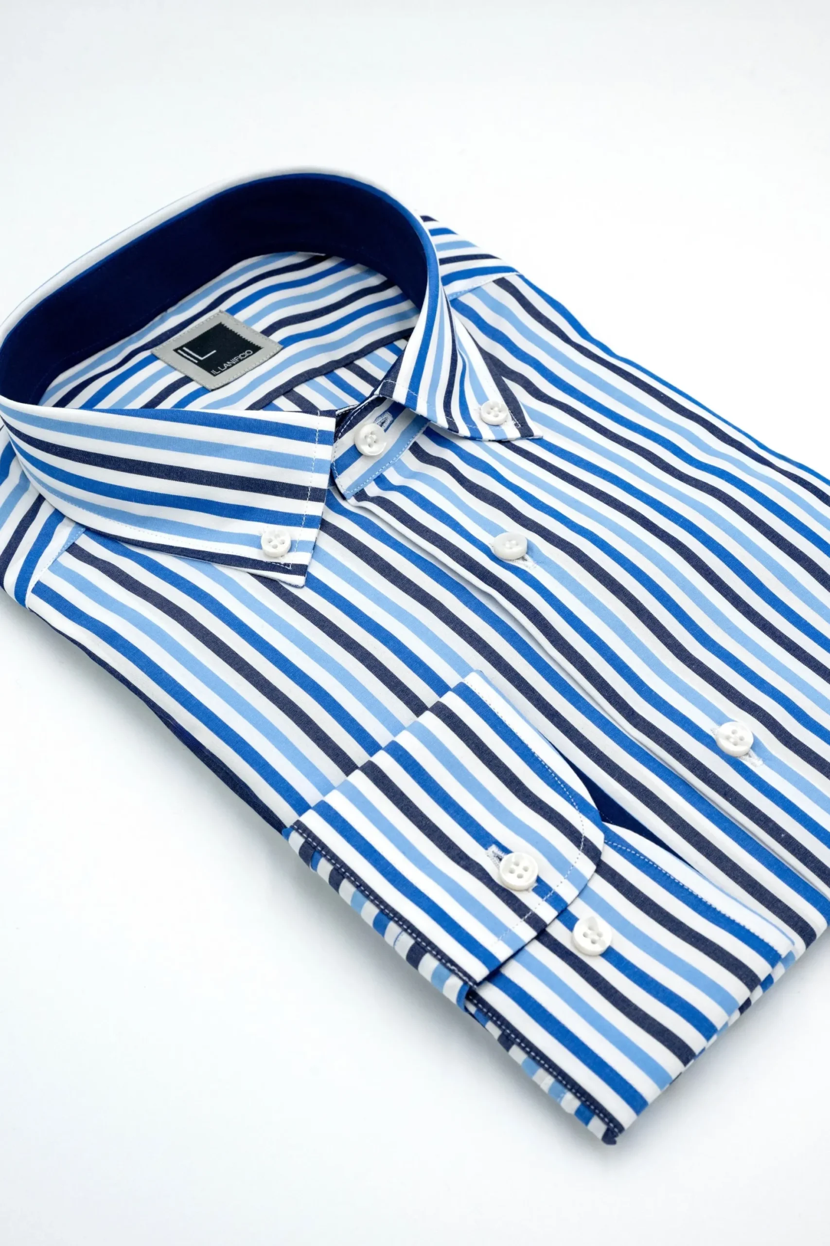 Camicia Slim Fit a Righe Button Down - RIGATO BLU/AZZURRO
