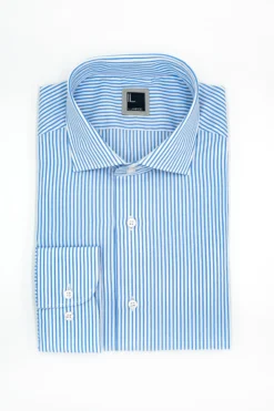 Camicia Slim Fit a Righe con Collo Francese - AZZURRO RIGATO
